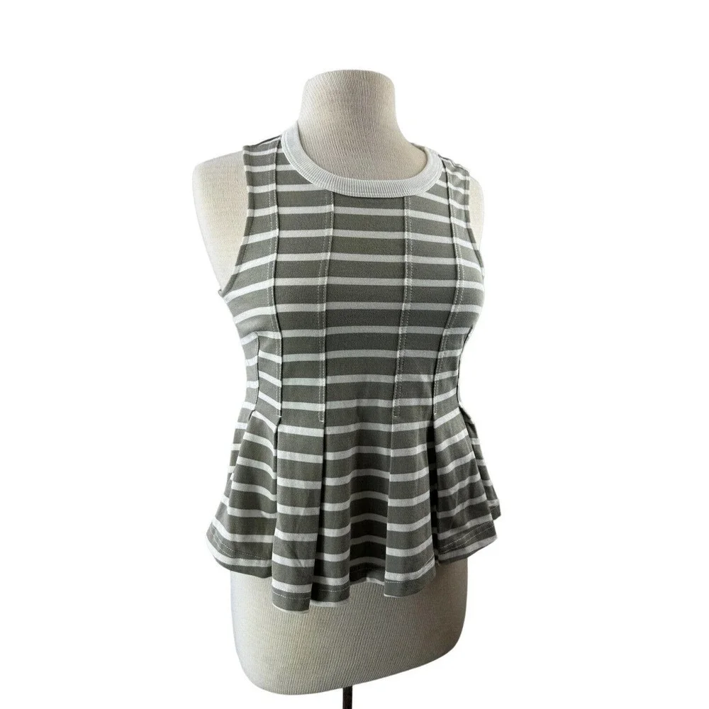 NWT Anthro Postmark Striped Pleated Peplum Top XS Clean Girl Preppy Chic Brunch - Picture 9 of 11